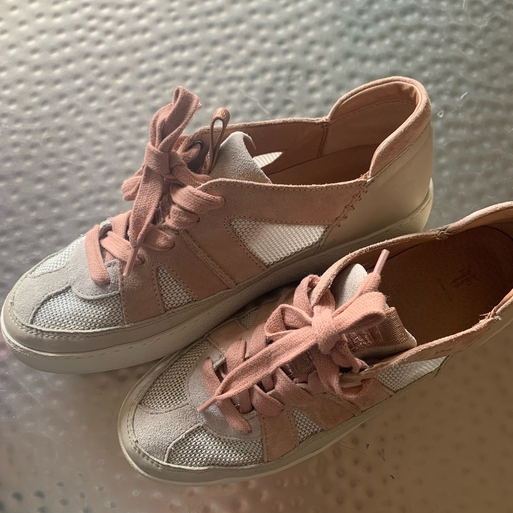 Frye Women's Webster Overlay Low Lace Leather Sneakers Pale Pink Blush Size 8